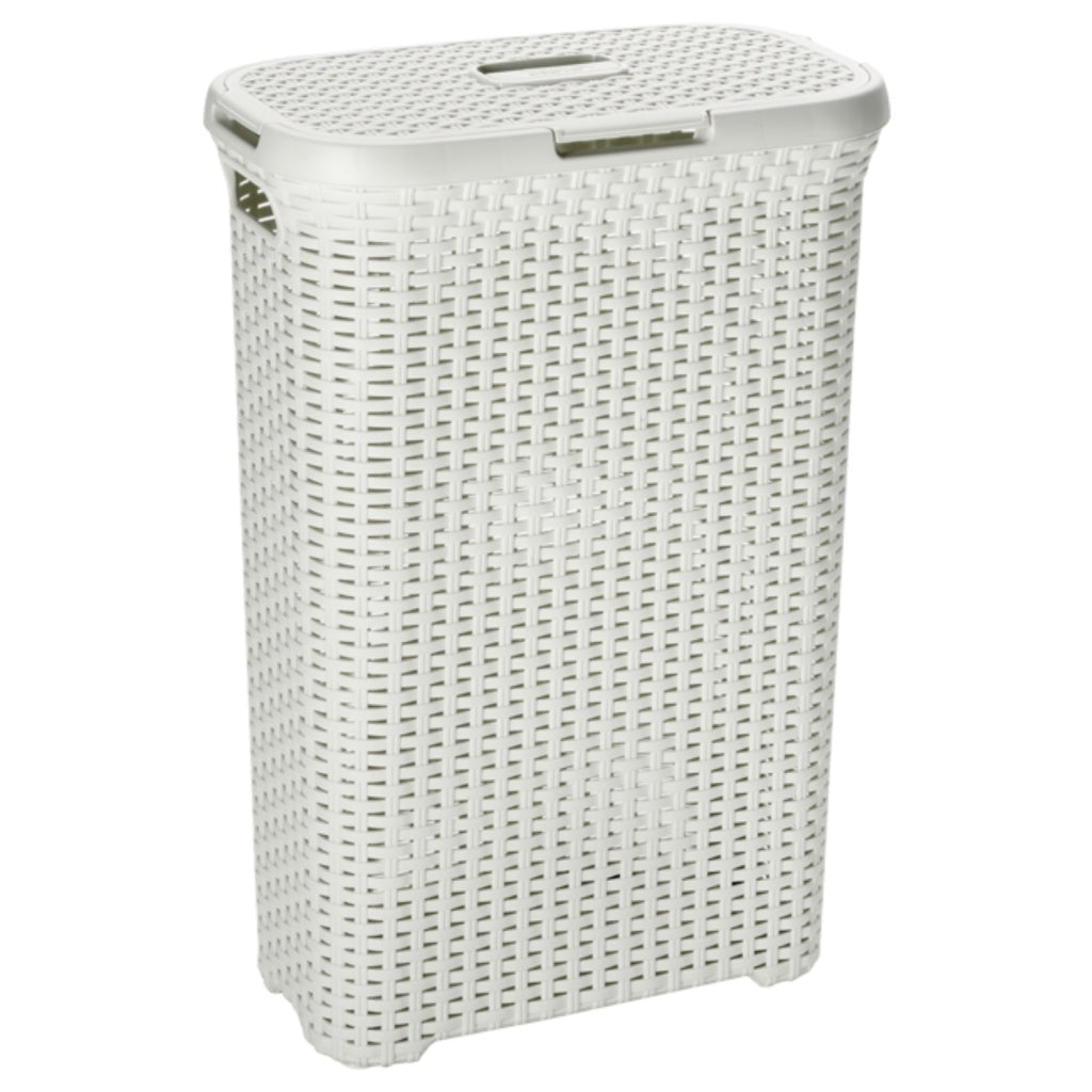 Pojemnik na pranie w stylu Curver z pokrywką w stylu rattanowym 40 litrów kość słoniowa 45x26x62cm