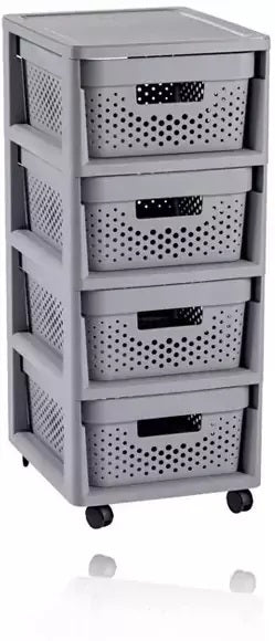 System szuflad Curver Infinity Dots - 4 szuflady o pojemności 11 l - z kółkami - 36x30×66 cm - szary
