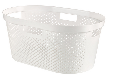 Kosz na pranie z recyklingu Curver Infinity Dots 40 litrów, biały, 59x39x26cm