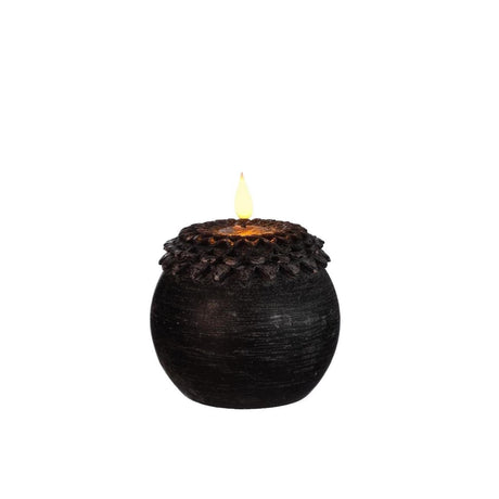 Ideas 4 Seasons Świeca LED z woskiem i kwiatem perłowym czarnym ø9xh12cm