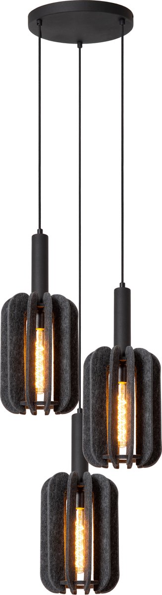 Lucide rafal - lampa wisząca - ø 50 cm - 3xe27 - szary - japandi