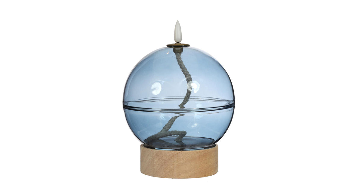 Led olielamp glas h16,5 ø12 cm donkerblauw met timer