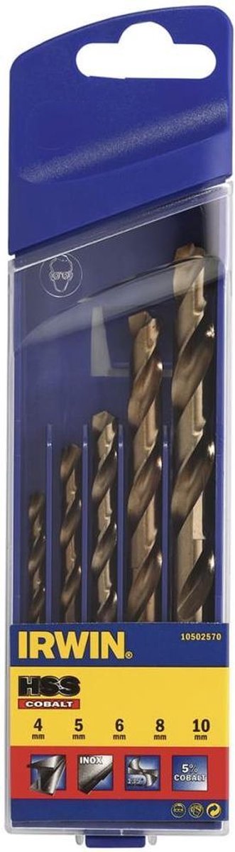Zestaw wierteł kobaltowych Irwin hss, 5 szt. 4 5 6 8 10 mm 10502570