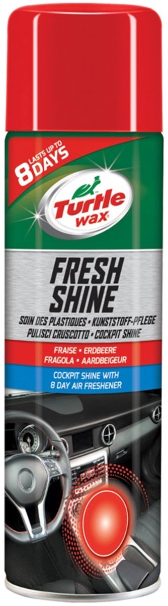 Wosk żółwiowy gl Fresh Shine Strawberry – do wszystkich plastikowych elementów wnętrza – czyści, nabłyszcza i działa antystatycznie – o przyjemnym zapachu truskawek – 500ml