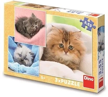 Puzzle dinozaurów Dinotoys - urocze kociaki - 3 x 55 elementów