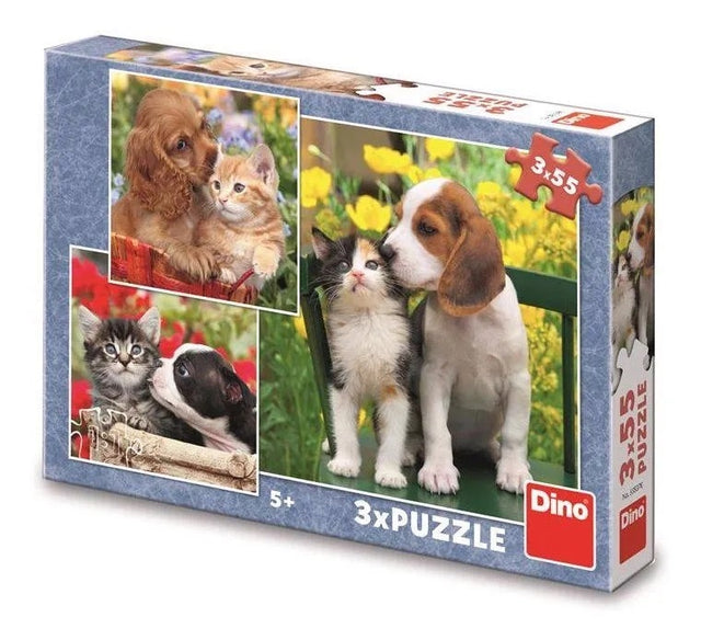 Puzzle Dinotoys - kot i pies - 3 x 55 elementów