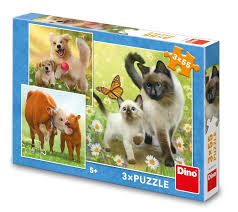 Puzzle dla dzieci Dinotoys Dino z psem, kotem i krowami - 3 x 55 elementów