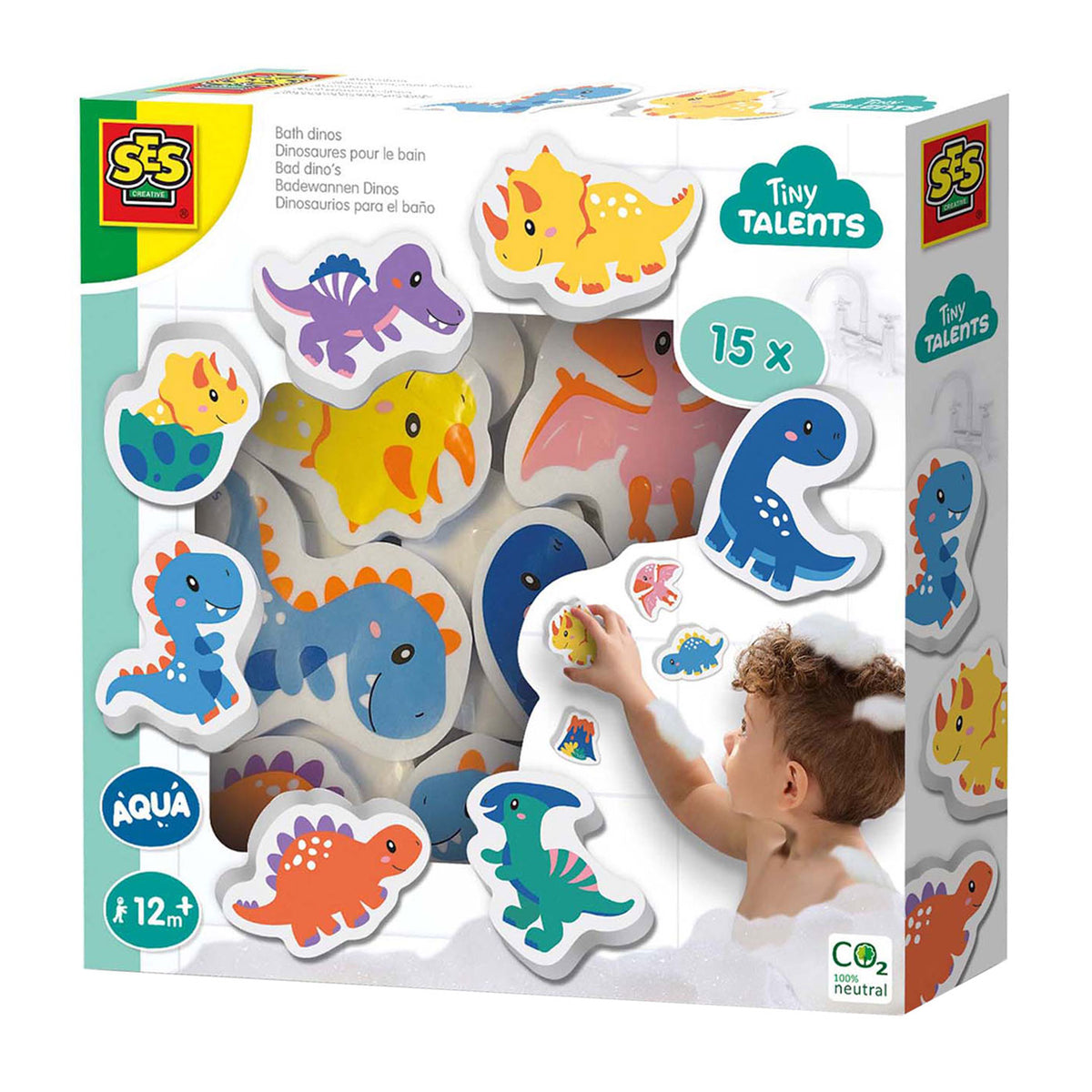 Ses kreatywne - małe talenty - zestaw dinozaurów do kąpieli - dinozaury z pianki - naklejanie na mokre płytki - pobudza wyobraźnię - bezpieczne zabawki do kąpieli - kreatywna zabawa - zabawki dinozaury