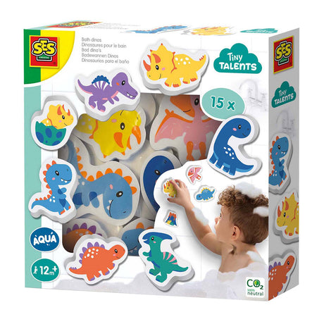 Ses kreatywne - małe talenty - zestaw dinozaurów do kąpieli - dinozaury z pianki - naklejanie na mokre płytki - pobudza wyobraźnię - bezpieczne zabawki do kąpieli - kreatywna zabawa - zabawki dinozaury