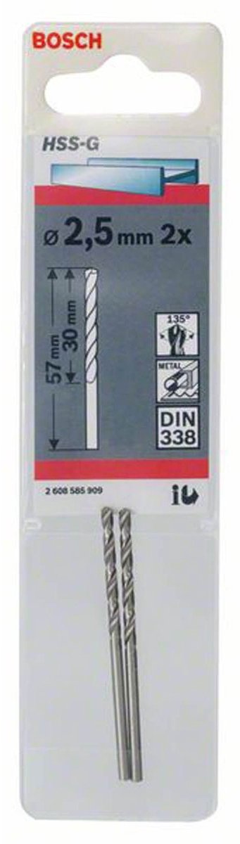 Bosch - metaalboren hss-g, standard 2,5 x 30 x 57 mm