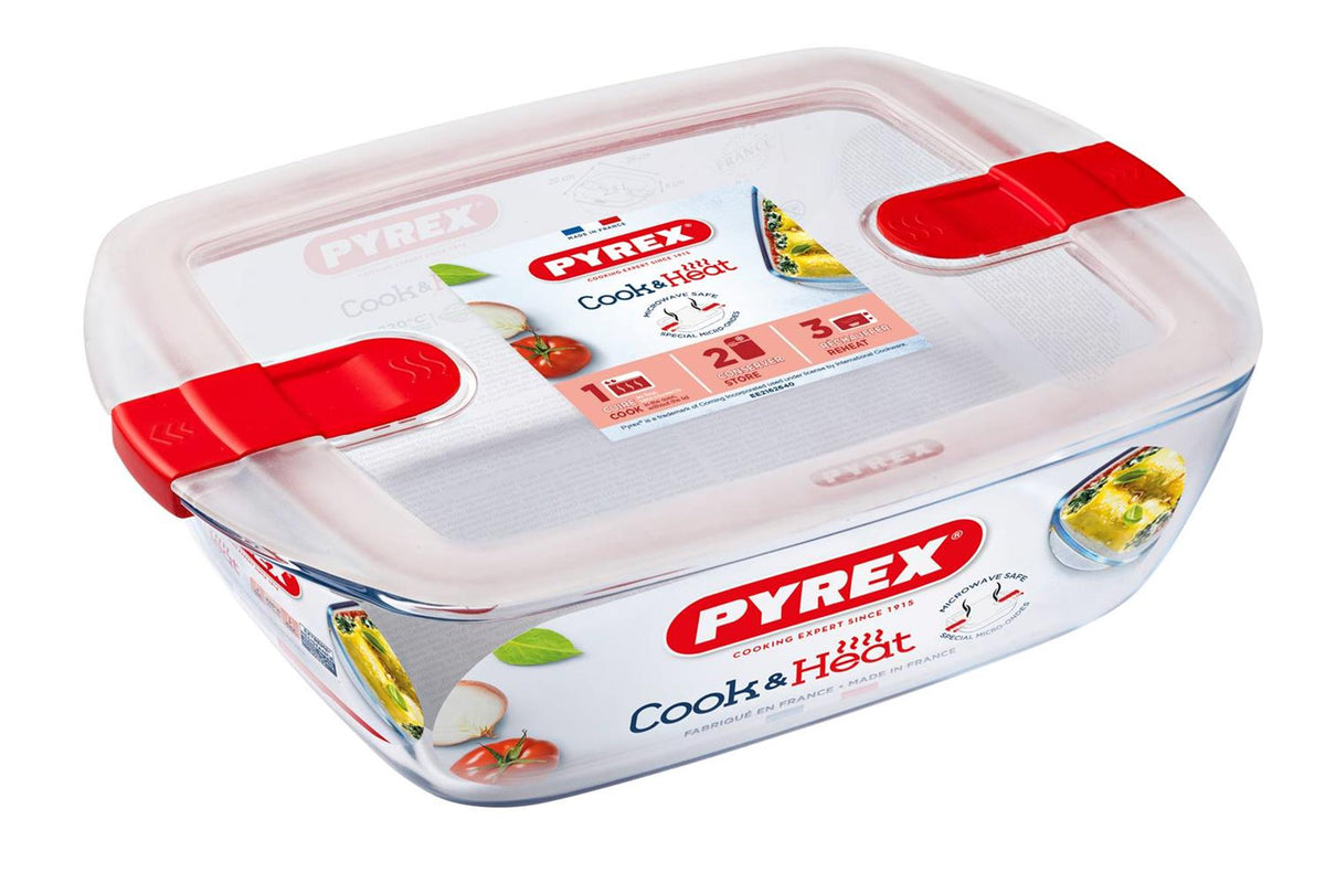 Prostokątne naczynie do gotowania Pyrex z pokrywką 1,1 l 23x15x6cm