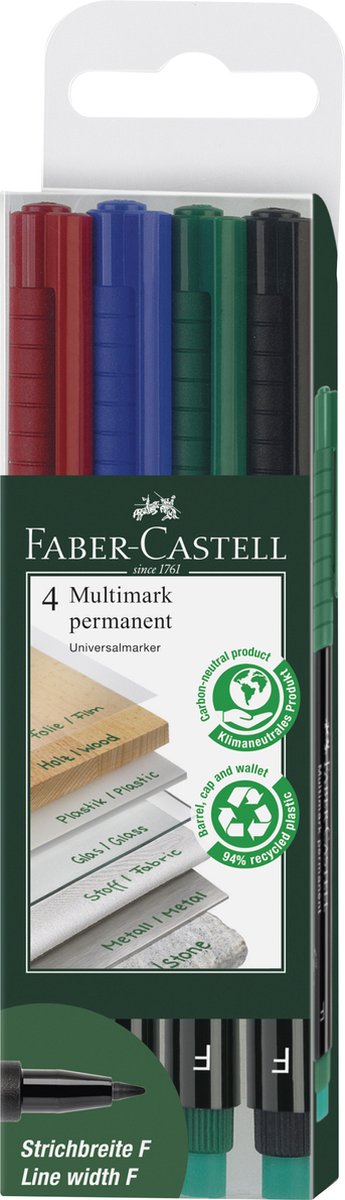 Multimarker Faber-Castell - trwały - szerokość linii f - 4 sztuki - z gumką - fc-151304