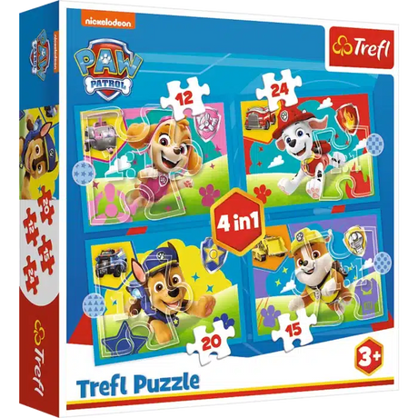 Puzzle Trefl Paw Patrol 4w1 - kolorowe puzzle dla dzieci z kartonu.