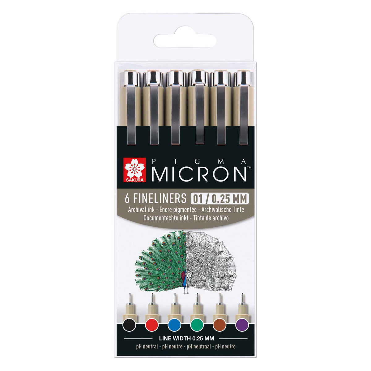 Piórnik Sakura pigma micron 01 w 6 podstawowych kolorach