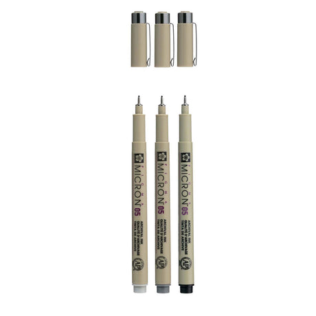 Zestaw cienkopisów Sakura pigma micron 05, 3 pisaki, czarno-szary