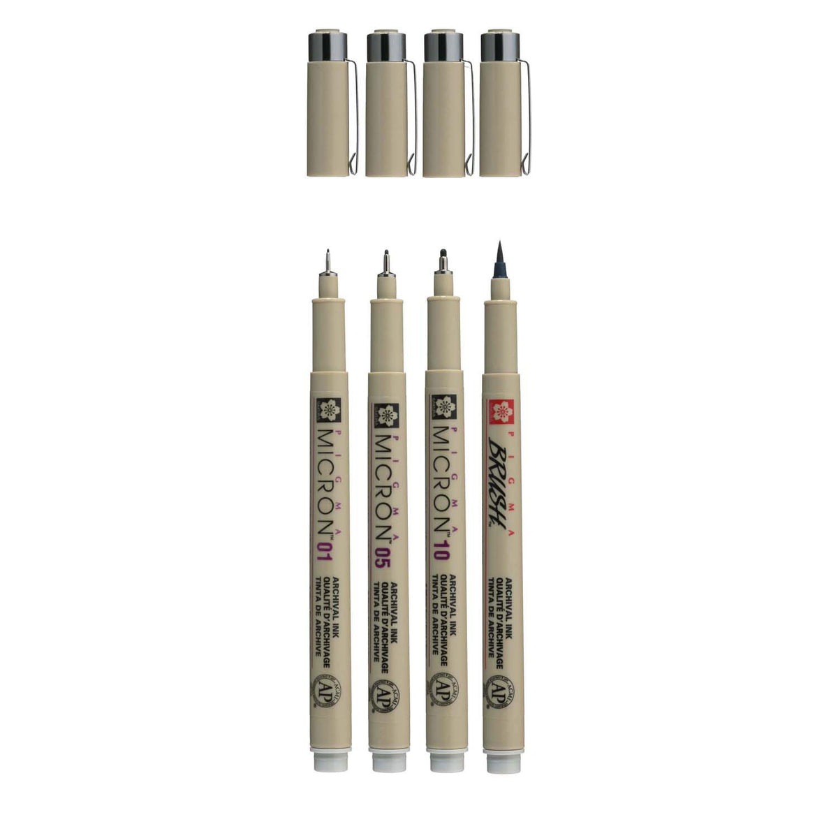 Zestaw cienkopisów Sakura Pigma Micron, 4 rozmiary, kolor jasnoszary