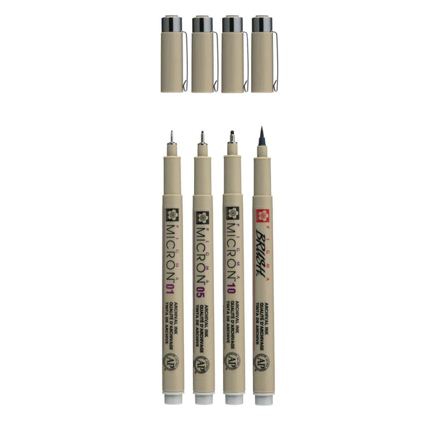 Zestaw cienkopisów Sakura Pigma Micron, 4 rozmiary, kolor jasnoszary