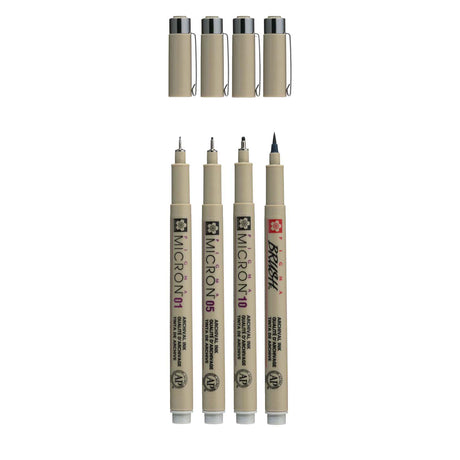 Zestaw cienkopisów Sakura Pigma Micron, 4 rozmiary, kolor jasnoszary