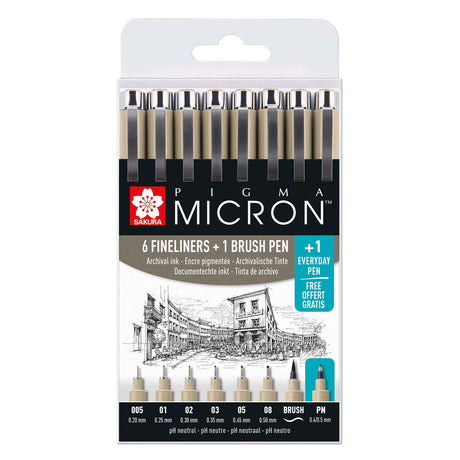 Cienkopisy Sakura pigma micron - promocyjne etui na zestaw - 7 cienkopisów czarnych i 1 cienkopis pigma micron PN