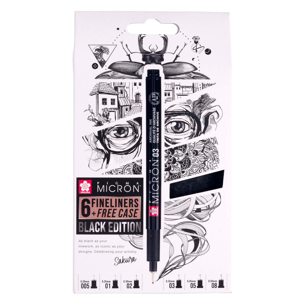 Zestaw Sakura Pigma Micron Black Edition i darmowe etui, 6 szt