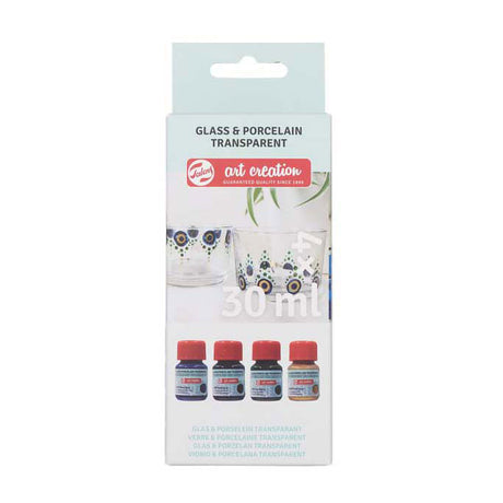Zestaw przezroczystych szklanych porcelanowych wyrobów Talens Art Creation 4 x 30 ml niebieski
