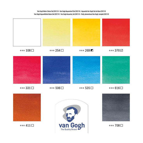 Zestaw farb akwarelowych Bruynzeel van Gogh zawierający 10 kolorów w tubkach 10ml