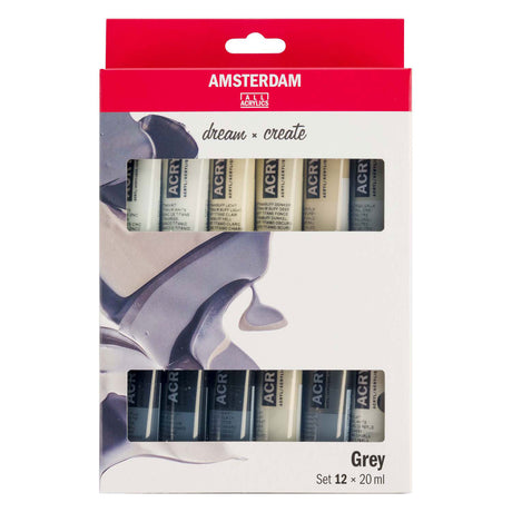 Zestaw farb akrylowych Bruynzeel amsterdam standard series szary 20ml, 12 szt.
