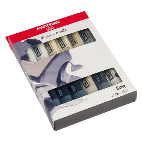 Zestaw farb akrylowych Bruynzeel amsterdam standard series szary 20ml, 12 szt.