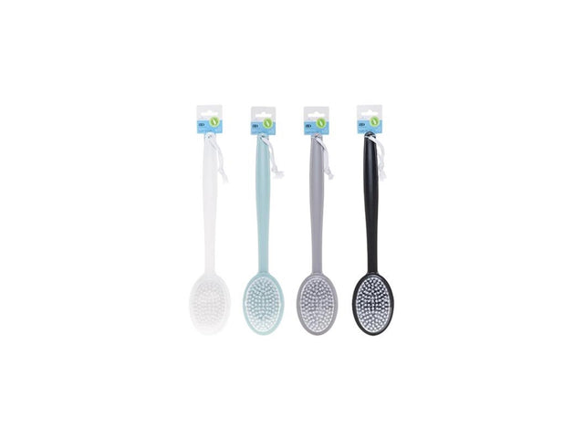 Plastikowa szczotka do kąpieli Source Balance o długości 39 cm dostępna w kolorze czarnym, białym, ciepłym szarym lub jasnoniebieskim