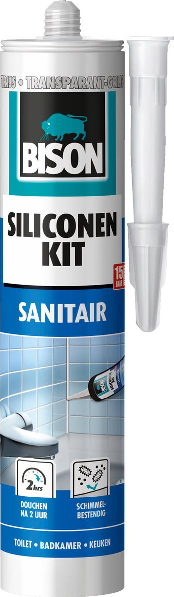 Bison Uszczelniacz silikonowy szaro-przezroczysta tuba 300 ml - uszczelniacz wodoodporny, uszczelnienie sanitarne, niewrażliwy na pleśń, trwały kolor, trwale elastyczny, łatwy w aplikacji