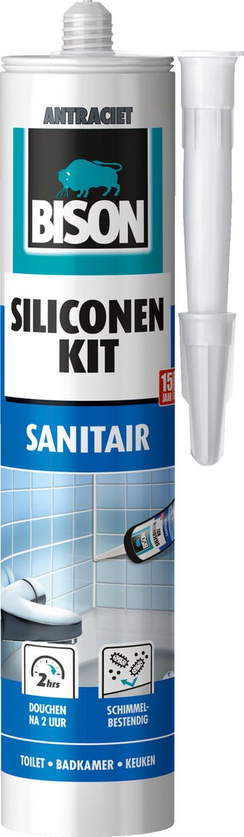 Bison Uszczelniacz silikonowy antracytowy tuba 300 ml - uszczelniacz wodoodporny, uszczelnienie sanitarne, niewrażliwy na pleśń, trwały kolor, trwale elastyczny, łatwy w aplikacji