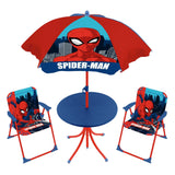 Zestaw ogrodowy dla dzieci Marvel Lobes Spiderman ze stołem, krzesłami i parasolem.