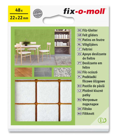 Szybowiec filcowy Fix-o-moll 22x22mm 48 sztuk w kolorze białym