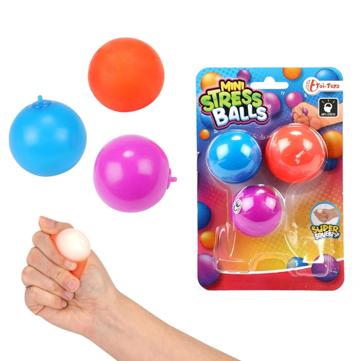 Toi-toys mini piłeczka antystresowa 4 cm 3 sztuki