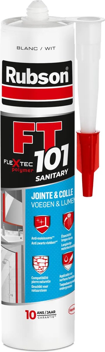 Zestaw konstrukcyjny Rubson ft101 sanitarny biały 280 ml | mocny i trwały uszczelniacz do zastosowań sanitarnych | odporny na wilgoć i pleśń | łatwy w użyciu
