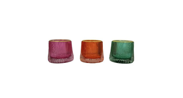 Tealight holder glass castro 3 assorti d8 h7cm