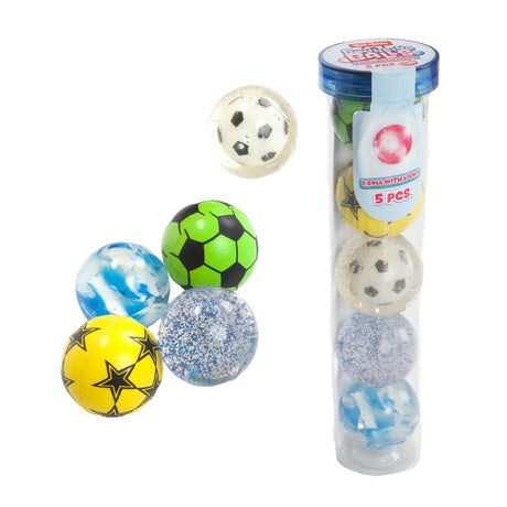 Toi-toys zabawne odbijające się piłki w tubie 5 sztuk (1 ze światłem) 4 różne