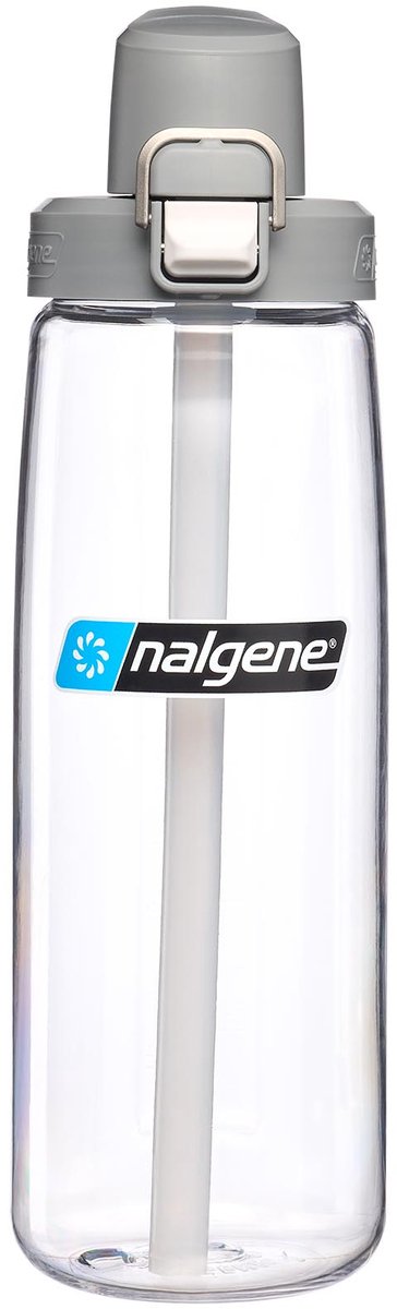 Nalgene - butelka ze słomką - butelka do picia - butelka na wodę - słomka - 650ml przezroczysta szara nakrętka podtrzymująca nowość!