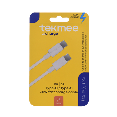Tekmee oplaadkabel fast charge usb-c usb-c 1m