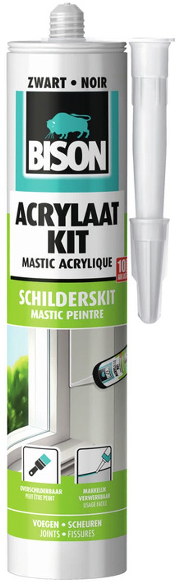 Uszczelniacz akrylowy Bison uniwersalna czarna tuba 300 ml - uszczelniacz do uszczelniania złączy, szwów, pęknięć i pęknięć, można go malować, można go starannie przyciąć