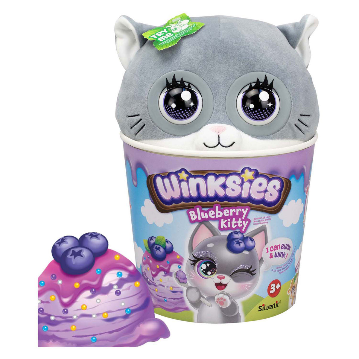 Kotek Silverlit Winksies Blueberry - interaktywna przytulanka w pucharku po lodach