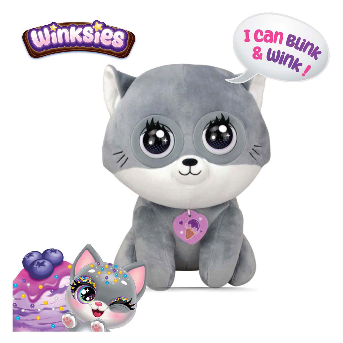 Kotek Silverlit Winksies Blueberry - interaktywna przytulanka w pucharku po lodach
