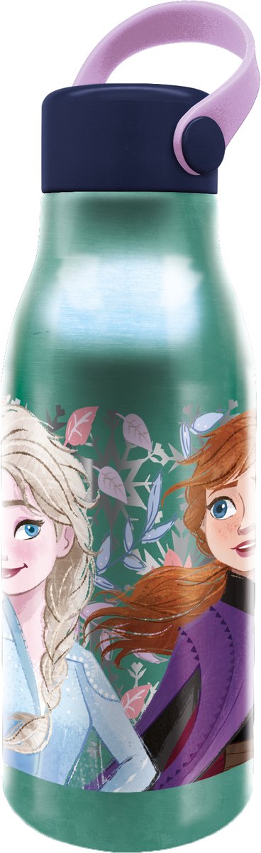 Aluminiowa butelka do picia Stor Disney's Frozen II – 760 ml – z gumową pętlą do noszenia – dobrze się zamyka – butelka do picia dla dzieci – miętowo-zielona ciemnoniebieska