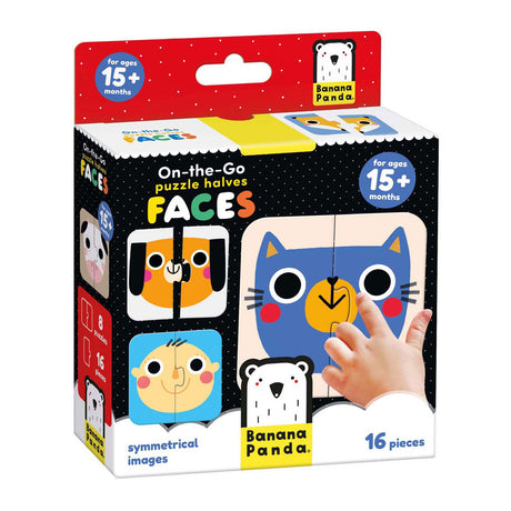 Puzzle z pandą bananową w ruchu, połówki twarzy od 15 m.