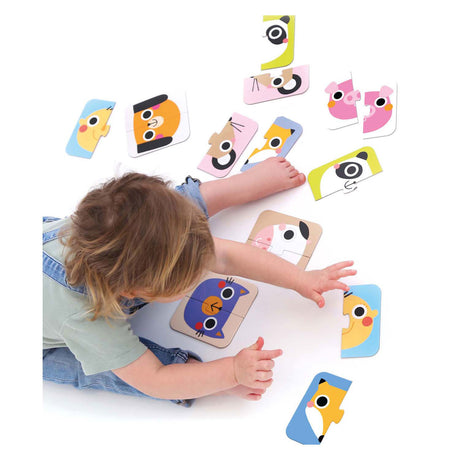 Puzzle z pandą bananową w ruchu, połówki twarzy od 15 m.