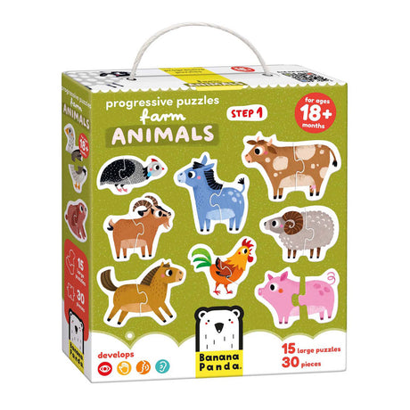 Bananowa panda krok po kroku puzzle zwierzęta hodowlane 18m+.