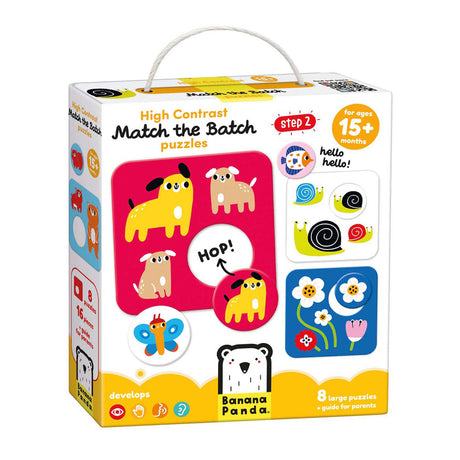 Panda bananowa - puzzle o wysokim kontraście, znajdź to samo - 8 elementów.