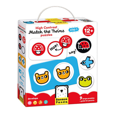 Panda bananowa - puzzle o wysokim kontraście Znajdź bliźniaki - 8 elementów.
