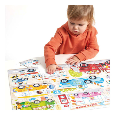 Puzzle samochodziki z pandą bananową - kartonowe zabawki edukacyjne 40 sztuk.