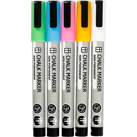Firma Creativ https: www.cchobby.nl Markery kredowe-Grubość linii-1-2-3-mm-mocne-kolory-5-sztuka-1-pudełko